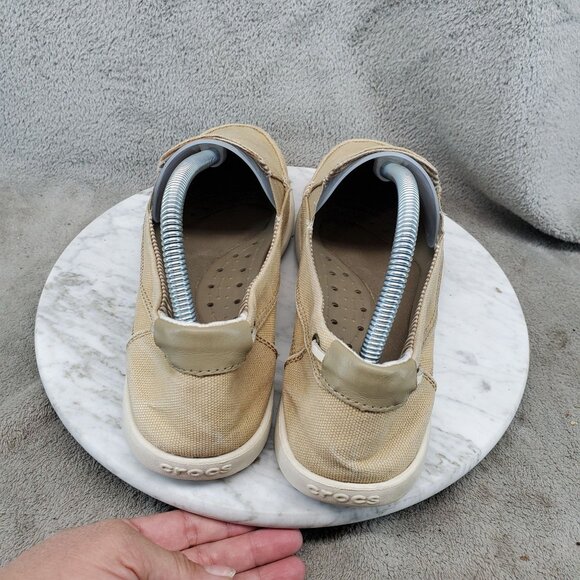 Crocs Shoes Womens Size 10 Tan Canvas Santa Cruz Slip On Loafer *Read* - Picture 7 of 14